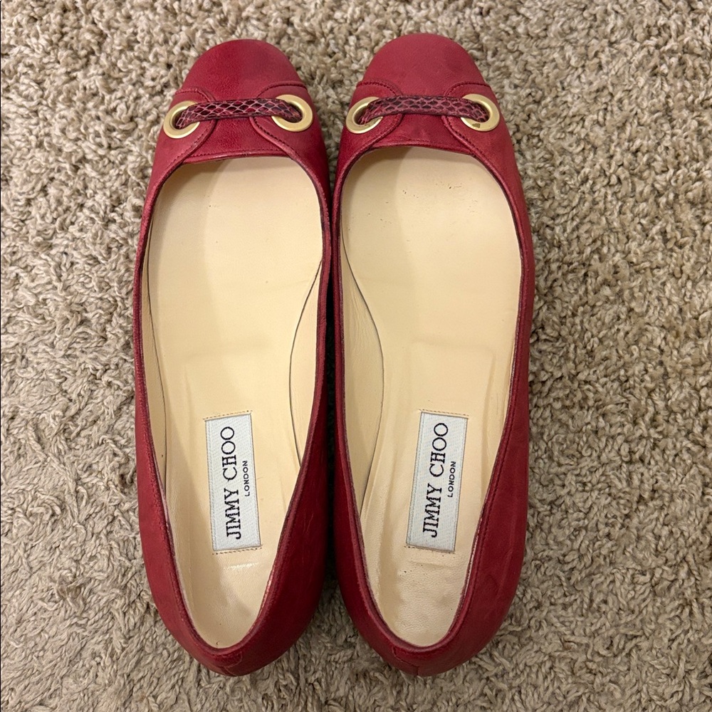 Jimmy Choo Red Leather Ballet Flats